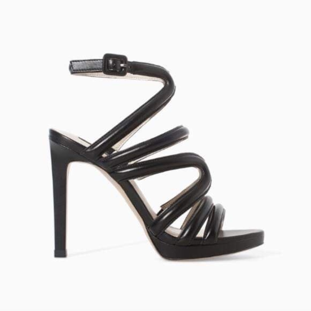 Black Strappy Leather Heels from Zara